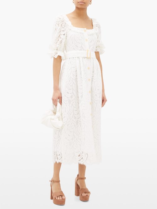 Borgo De Nor Corina Belted Lace Midi Shirt Dress Ivory - 50% Off Sale