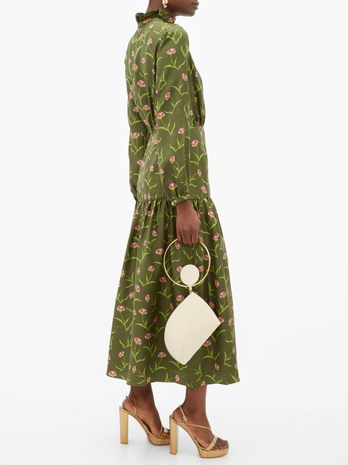 Borgo De Nor Eugenia Carnation-print Silk Midi Dress Khaki Multi - 60% Off Sale