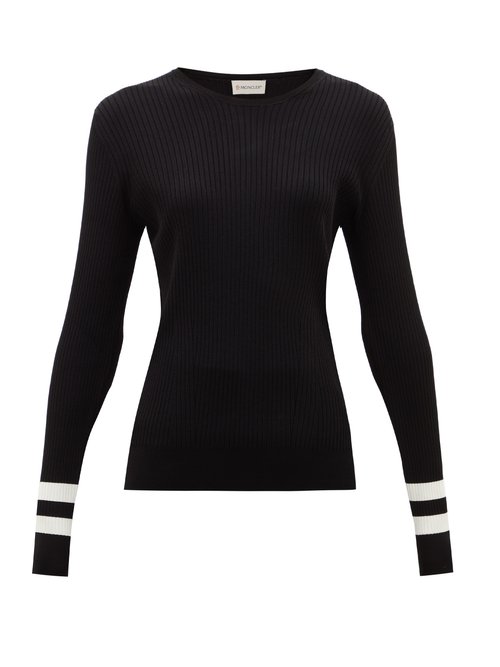 Moncler - Ribbed Intarsia-knitted Sweater Black White