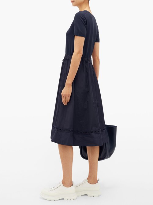 Moncler Logo-embroidered Shell And Crepe Dress Navy