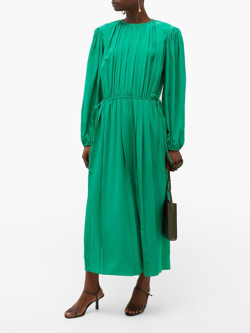 Buy Lemaire Pleated Silk-georgette Midi Dress Green online - shop best Lemaire clothing sales