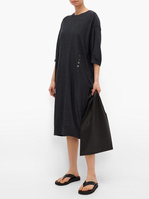Lemaire Button-front Merino-wool Blend Dress Dark Grey
