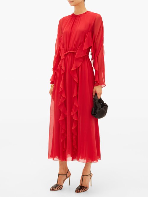 Giambattista Valli Ruffled Silk-chiffon Midi Dress Red - 60% Off Sale