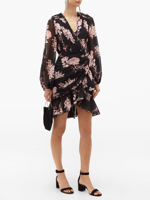Giambattista Valli Floral-print Draped Silk-georgette Dress Black Multi - 60% Off Sale