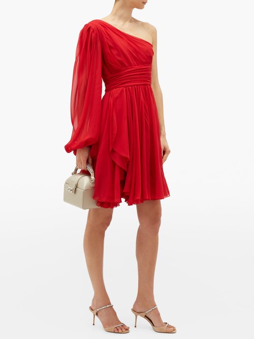 Giambattista Valli One-shoulder Silk-georgette Mini Dress Red - 70% Off Sale