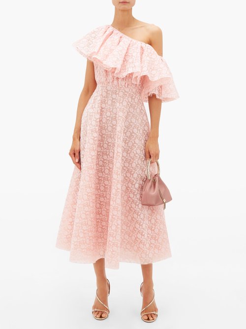 Giambattista Valli Sunflower-lace Ruffled One-shoulder Dress Light Pink - 60% Off Sale