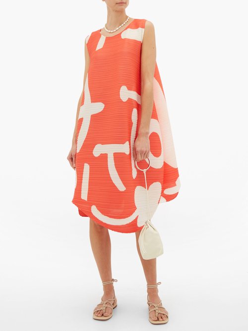 Pleats Please Issey Miyake Pause Abstract-print Plissé Dress Orange Multi - 30% Off Sale