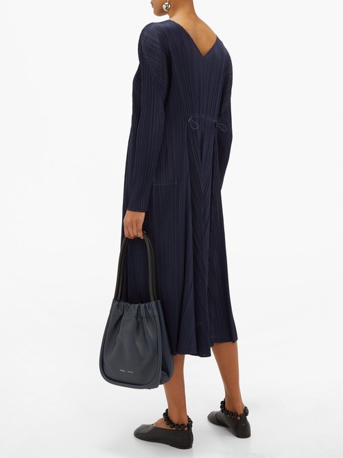 Pleats Please Issey Miyake Drawstring-waist Plissé Midi Dress Navy - 30% Off Sale