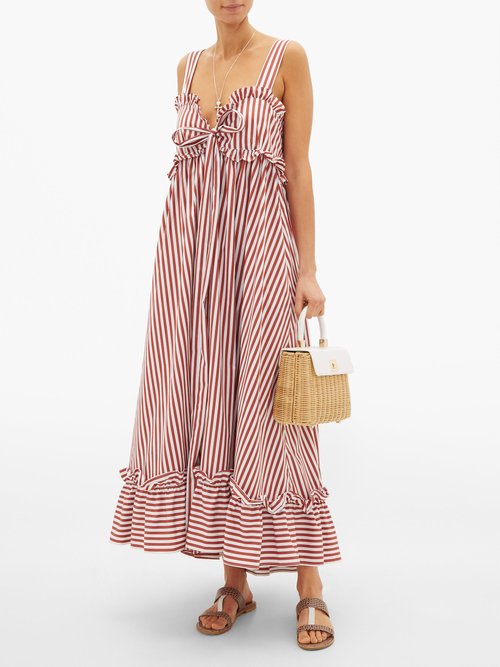 Thierry Colson Valentina Striped Cotton-poplin Maxi Dress Brown Stripe - 30% Off Sale