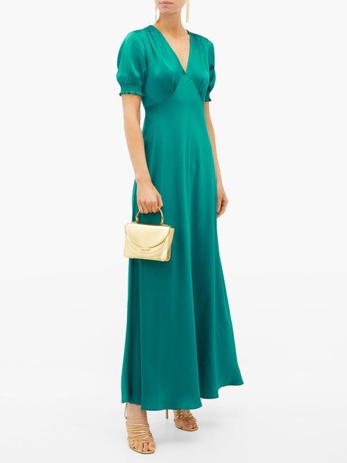 Diane Von Furstenberg Avianna V-neckline Satin Maxi Dress Green - 60% Off Sale