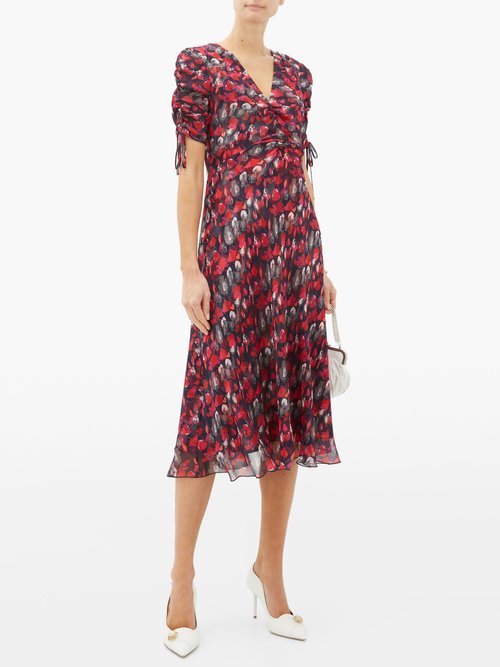 Diane Von Furstenberg Eleanora Gathered Silk-chiffon Midi Dress Red Multi - 50% Off Sale