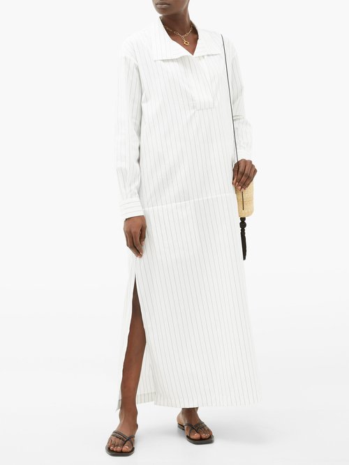 Su Paris Luka Cotton-poplin Maxi Kaftan Dress White Stripe - 70% Off Sale