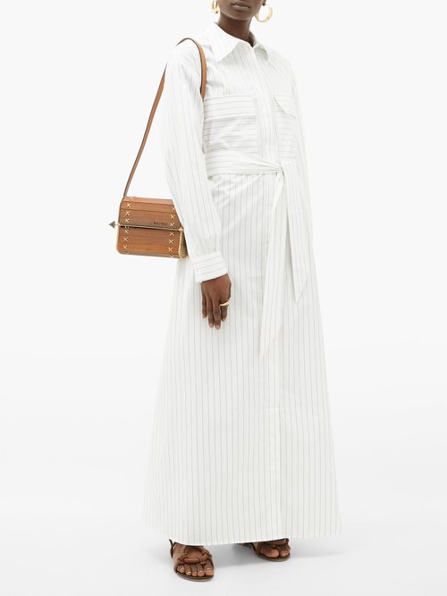 Su Paris Jad Belted Cotton-poplin Maxi Shirt Dress White Stripe - 60% Off Sale
