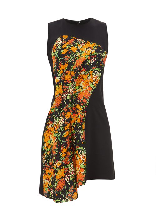 Atlein – Floral-print Panel Crepe Dress Black Print