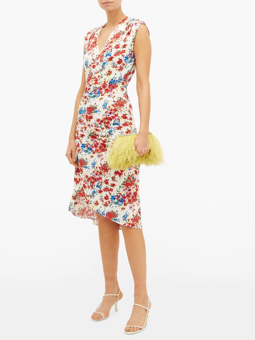 Atlein Gathered Floral-print Stretch-jersey Dress White Print - 60% Off Sale