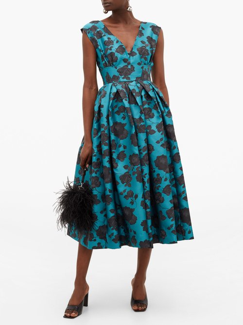 Marques'almeida Floral-brocade Midi Dress Blue Multi - 70% Off Sale