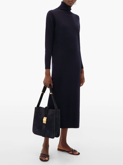 Buy Allude Roll-neck Wool-blend Sweater Dress Navy online - shop best Allude clothing sales
