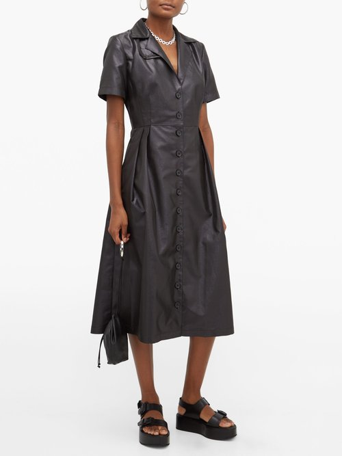Art School Cuban-collar Lamé Midi Dress Black - 70% Off Sale