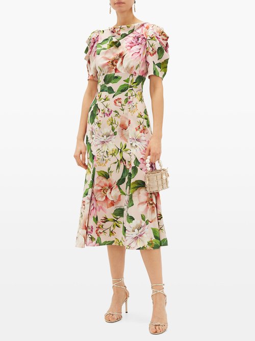 Dolce & Gabbana Floral-print Silk-charmeuse Dress Pink Print