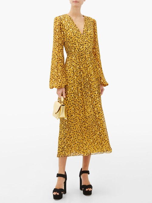 Saloni Camille B Leopard-camo Print Silk-blend Dress Leopard - 60% Off Sale