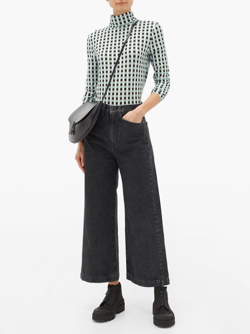 Proenza Schouler White Label Roll-neck Checked Cotton-blend Jersey Top Light Blue - 70% Off Sale