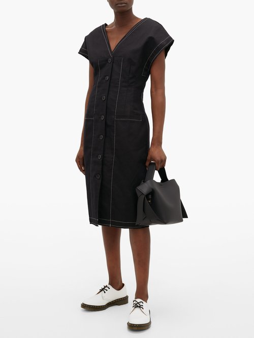Proenza Schouler White Label Buttoned-sleeve Cotton-blend Twill Dress Black - 70% Off Sale