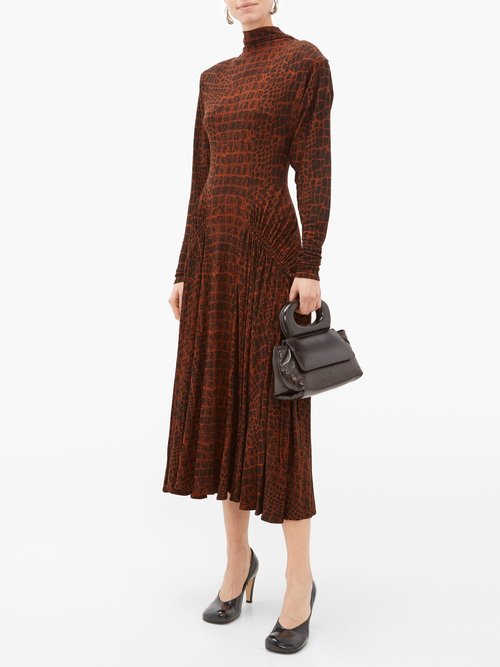Proenza Schouler Crocodile-print Jersey Midi Dress Black Brown - 60% Off Sale