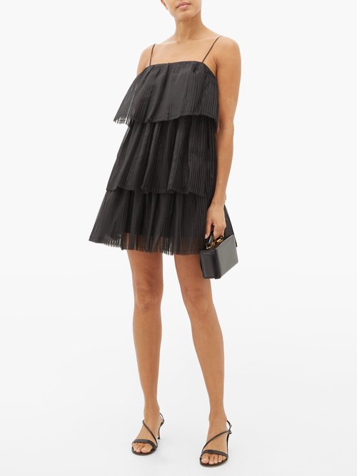 Aje Salt Lake Plissé-organza Mini Dress Black - 60% Off Sale