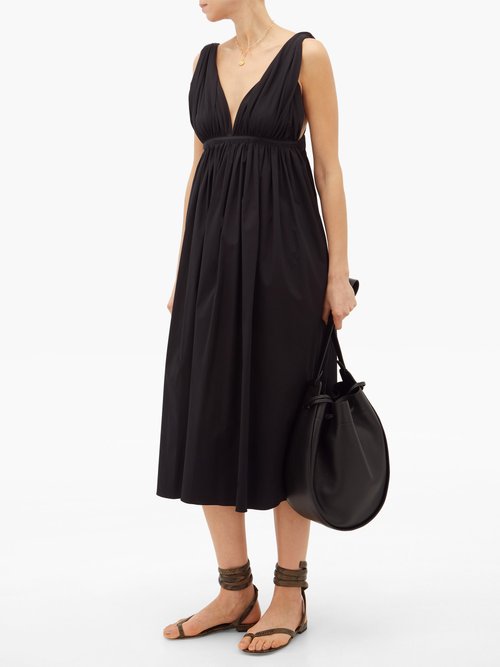 Rochas Twist-strap Cotton-blend Midi Dress Black - 30% Off Sale