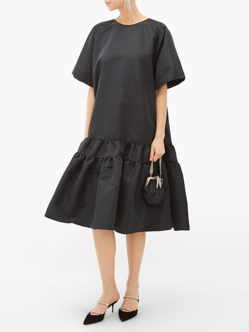 Rochas Tie-back Tiered Faille Dress Black - 30% Off Sale