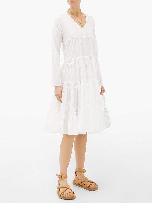 Merlette Rodas Tiered Pima-cotton Midi Dress White - 40% Off Sale