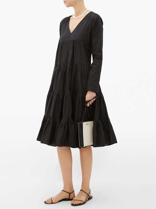 Merlette Rodas Tiered Pima-cotton Dress Black