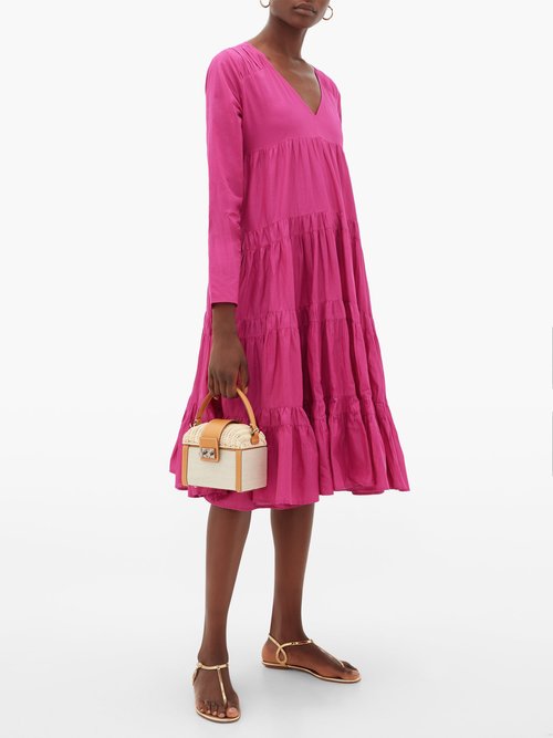 Merlette Rodas Tiered Pima-cotton Dress Dark Pink