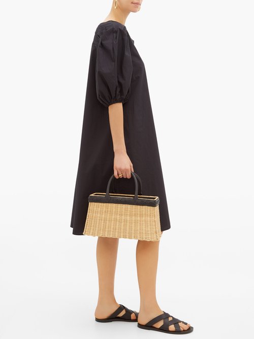 Merlette Aster Puff-sleeved Cotton-poplin Dress Black - 30% Off Sale