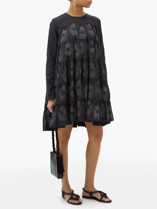 Merlette Soliman Sunburst-embroidered Cotton-blend Dress Black - 30% Off Sale