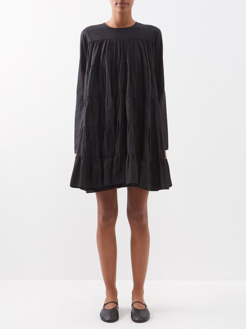 Merlette - Soliman Tiered Cotton Mini Dress Black