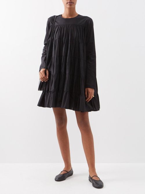 Merlette Soliman Tiered Cotton Mini Dress Black
