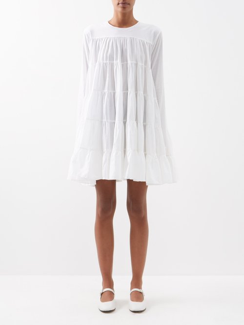 Buy Merlette - Soliman Tiered Cotton Mini Dress White online - shop best Merlette clothing sales