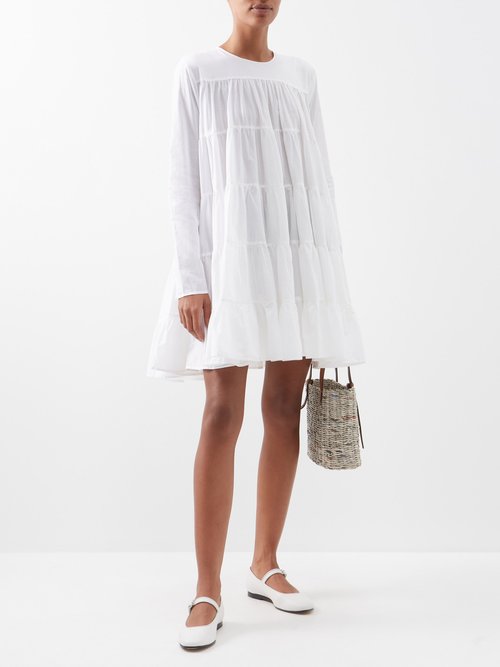 Merlette Soliman Tiered Cotton Mini Dress White