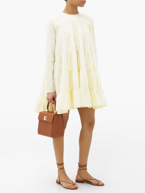 Merlette Soliman Tiered Cotton Mini Dress Light Yellow