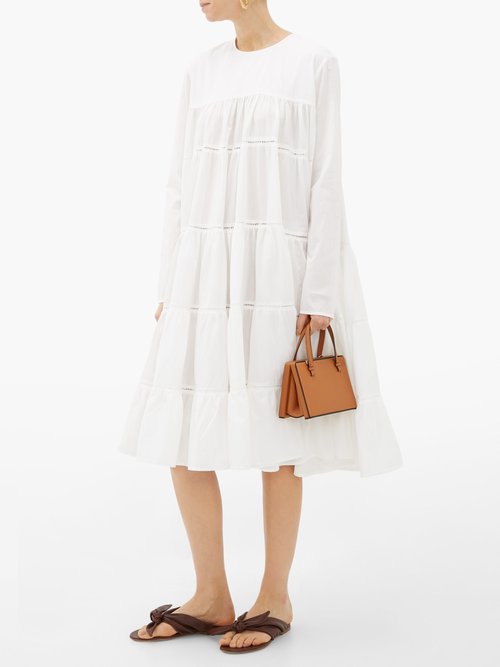 Buy Merlette Essaouria Tiered Cotton-lawn Midi Dress White online - shop best Merlette clothing sales