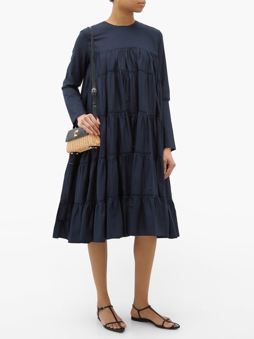Merlette Essaouria Tiered Cotton-lawn Midi Dress Navy - 30% Off Sale