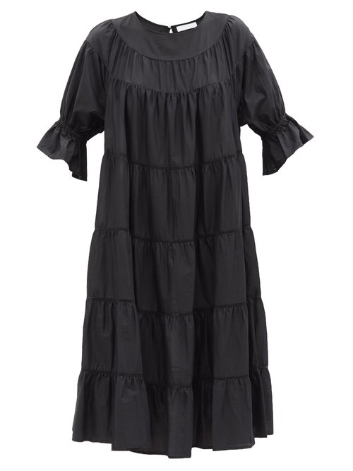 Merlette - Paradis Tiered Cotton Sun Dress Black