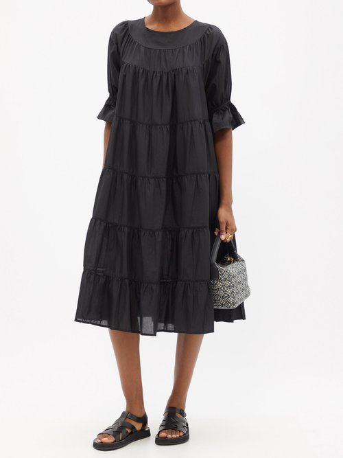 Buy Merlette Paradis Tiered Cotton Sun Dress Black online - shop best Merlette clothing sales