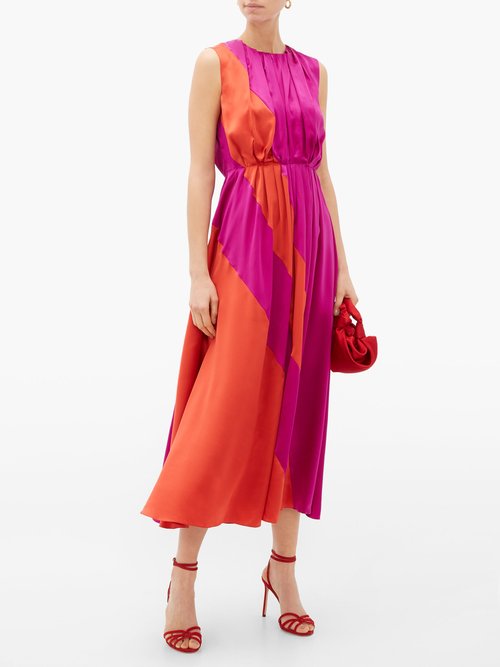 Roksanda Cora Gathered Silk-charmeuse Midi Dress Red Multi - 60% Off Sale