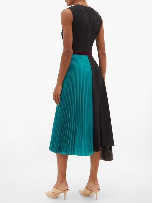 Roksanda Zahida Velvet-belt Pleated-panel Dress Black Multi - 60% Off Sale