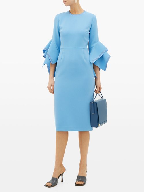 Roksanda Ronda Fluted-cuff Cady Dress Blue - 60% Off Sale