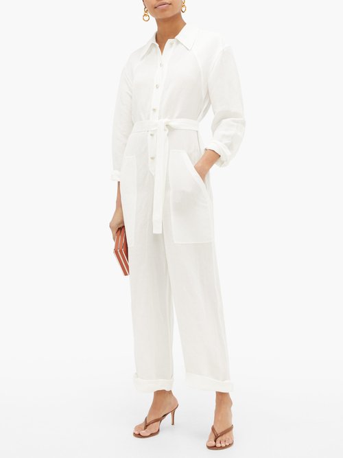 Etro Slubbed Linen-blend Poplin Boiler Suit White