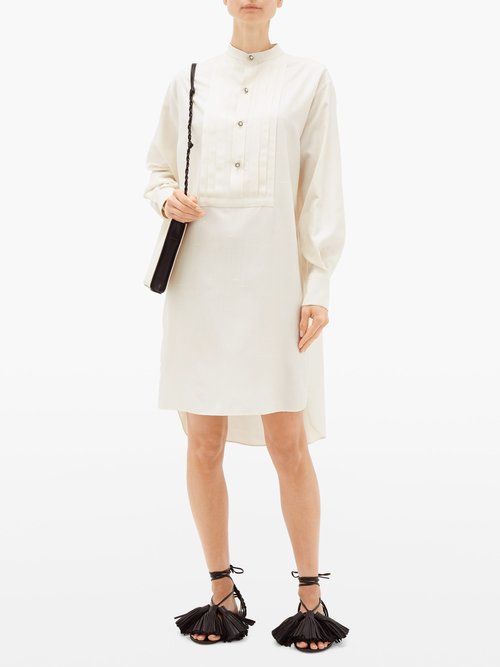Etro Pleated-plastron Silk-shantung Tunic Dress White - 70% Off Sale