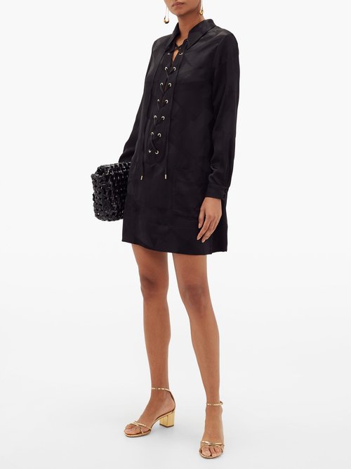 Racil Sahara Aprilia Lace-up Satin Mini Dress Black – 70% Off Sale